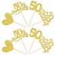 24 Pcs 50Th Anniversary Cupcake Toppers Gold Glitter Heart 50 Golden Wedding Anniversary Cupcake Picks For Cheers To 50 Years Bl