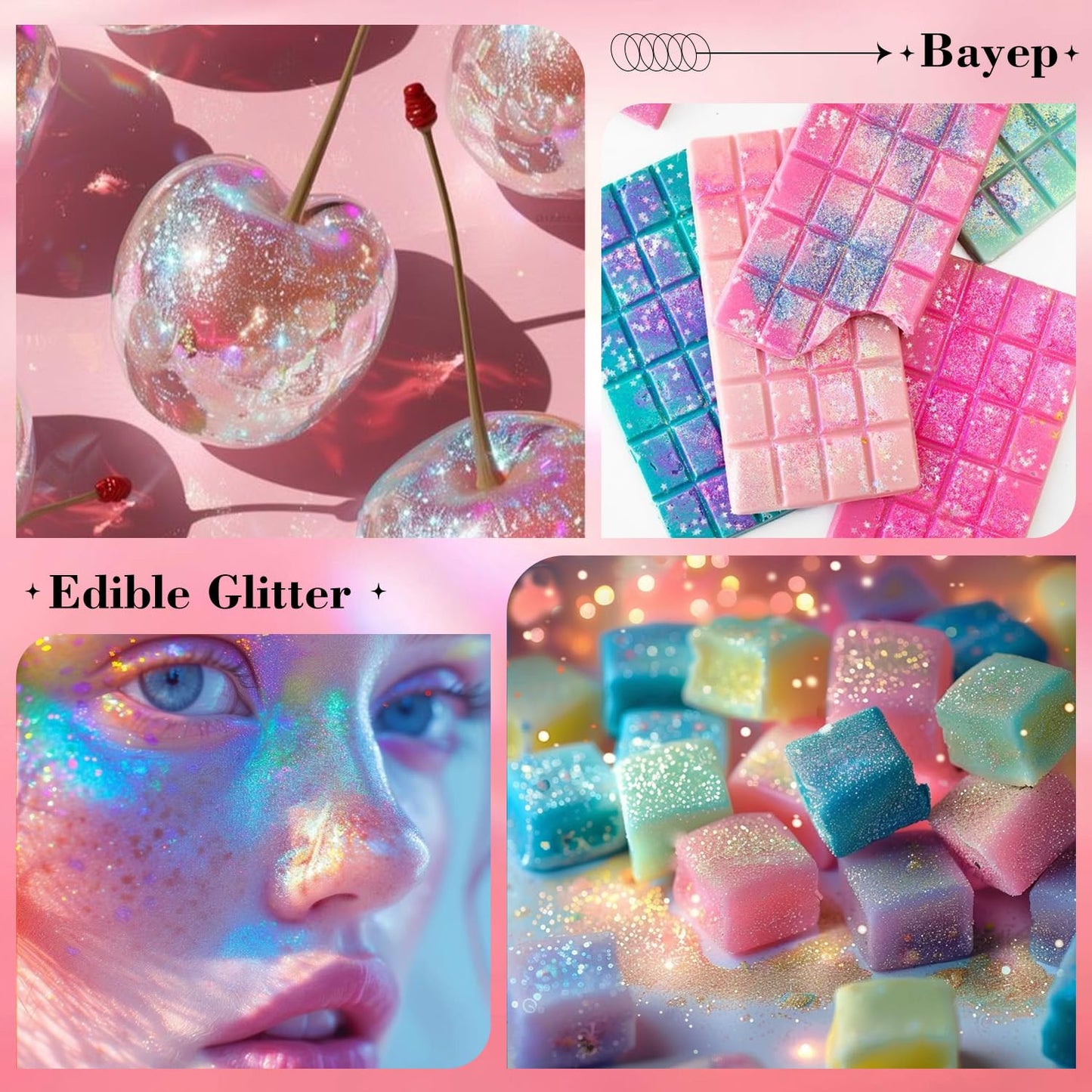 bayep Iridescent-Pink Edible Glitter for Drinks and Cakes, 30g Luster Dust, Perfect for Parties and Celebrations