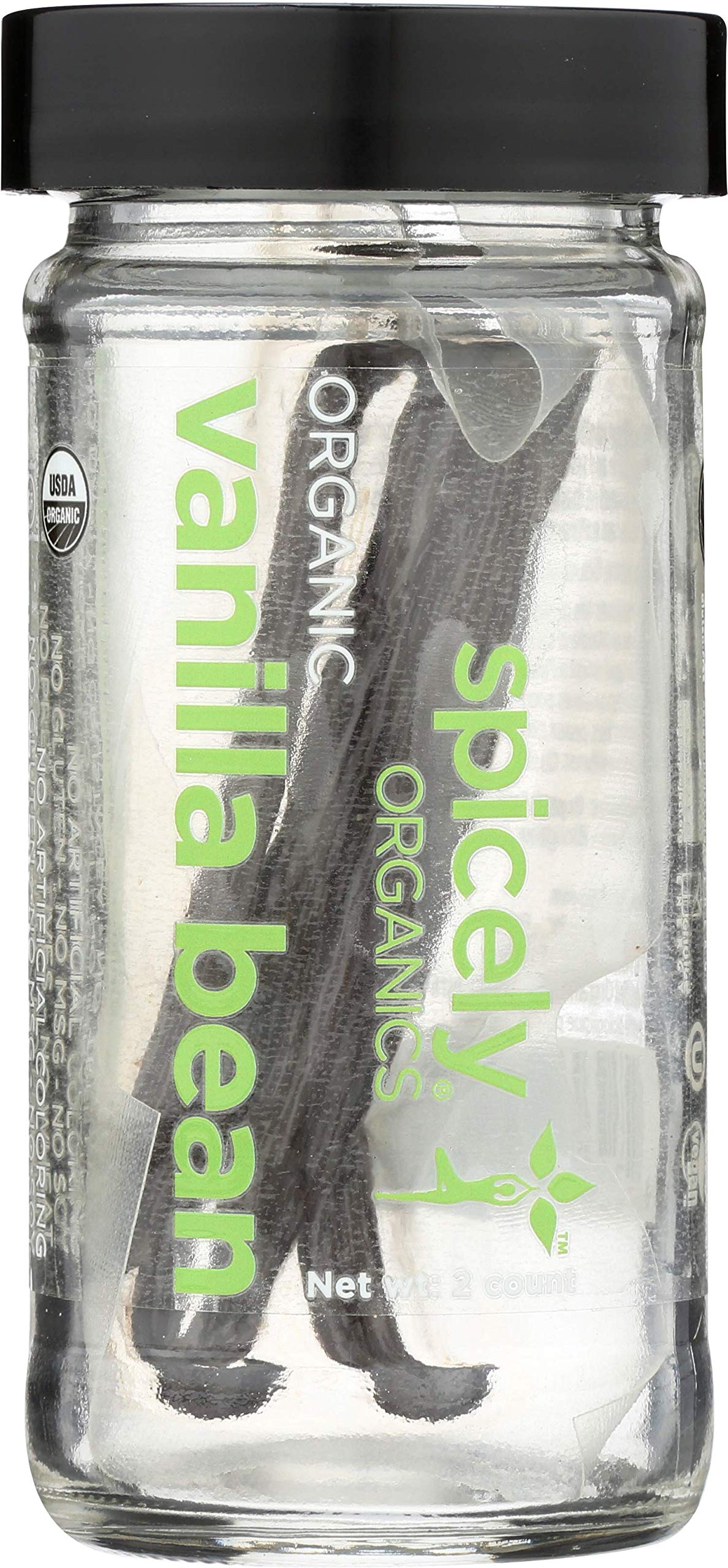 Spicely Organic Vanilla Bean Whole 2 Count Jar Certified Gluten Free