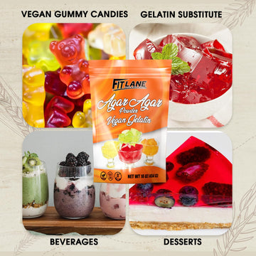 Agar Agar Powder 16 Oz - Vegan (Vegetarian) Gelatin. Non Gmo, Gluten Free And Nutrient Rich - Substitute For Beef Gelatin - Unfl