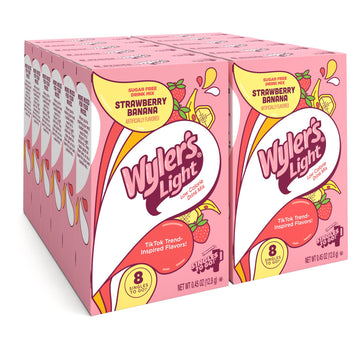 Wylers Light Singles To Go Powder Packets, Water Drink Mix, Watertok Strawberry Banana, 96 Servings, 8 Count x Pack of 12