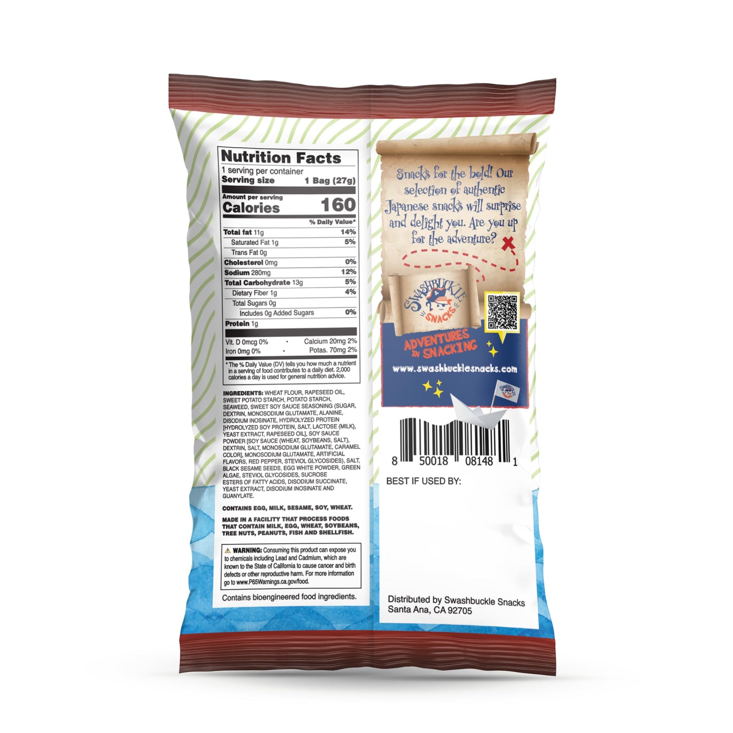 Japanese Tempura Seaweed Chips - Teriyaki Flavor | 0.95Oz X 5 Pack | Made In Japan By Swashbuckle Snacks