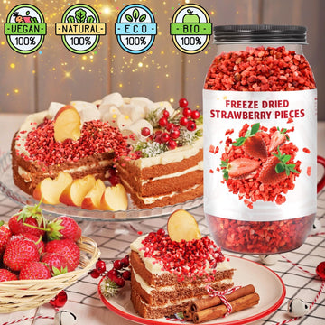 Premium Freeze Dried Strawberries Pieces - 8.82Oz 100% Natural Sweet Frozen Strawberrys, No Gluten & No Allergen, Dry Strawberry