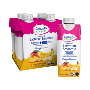 Sweetie Pie Organics Lactation Smoothie, Mango Banana, 11.1 Fl Oz, 4 Pack, No Artificial Sweeteners, Model SP1304
