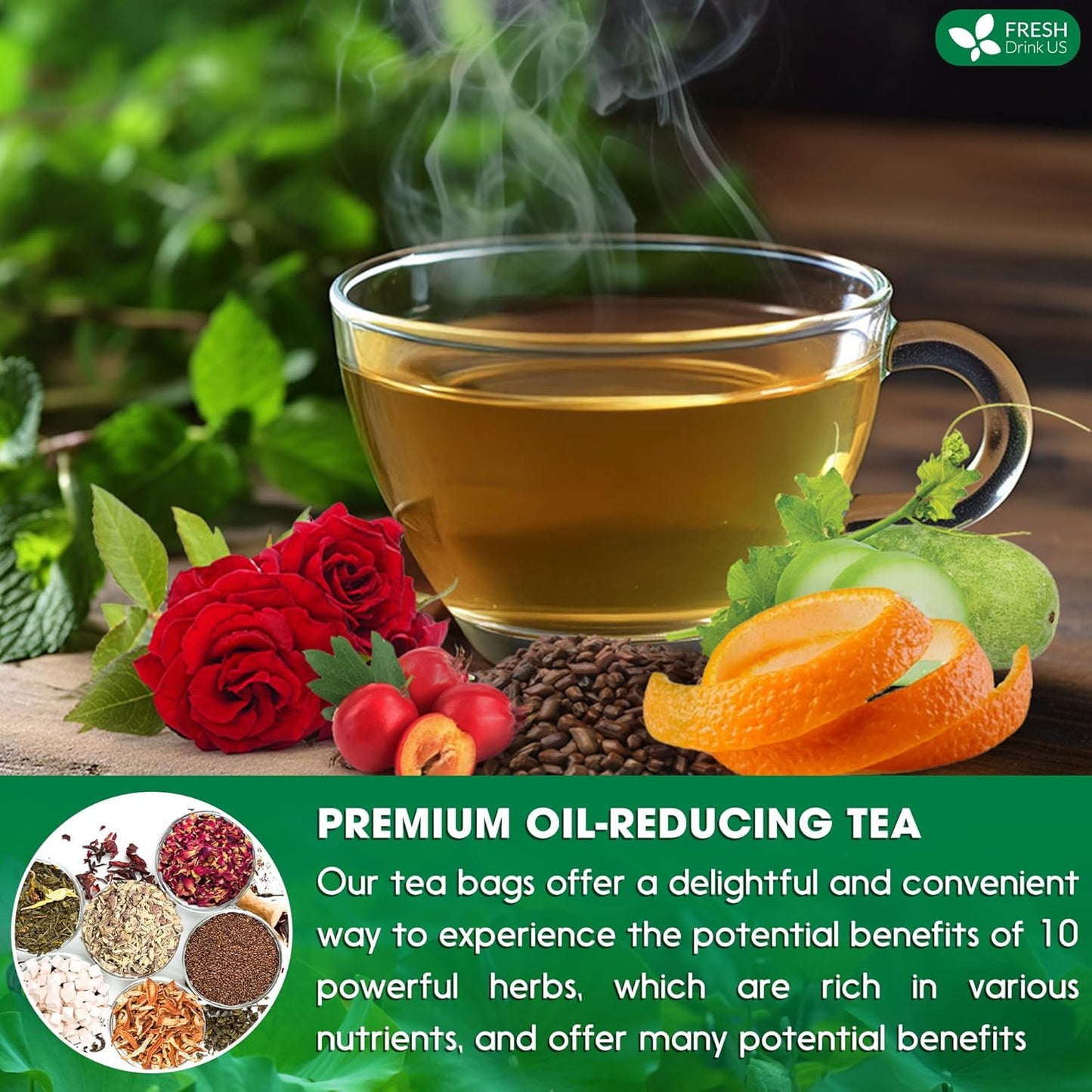 Oil Reducing Tea, Oil Cleansing for Liver, 10 Herbal Ingredients, Traditional Recipe Tea for Liver, 100% Natural, Easy Brewing, Steep Repeatedly (Tea Bags/ Tea Packs)