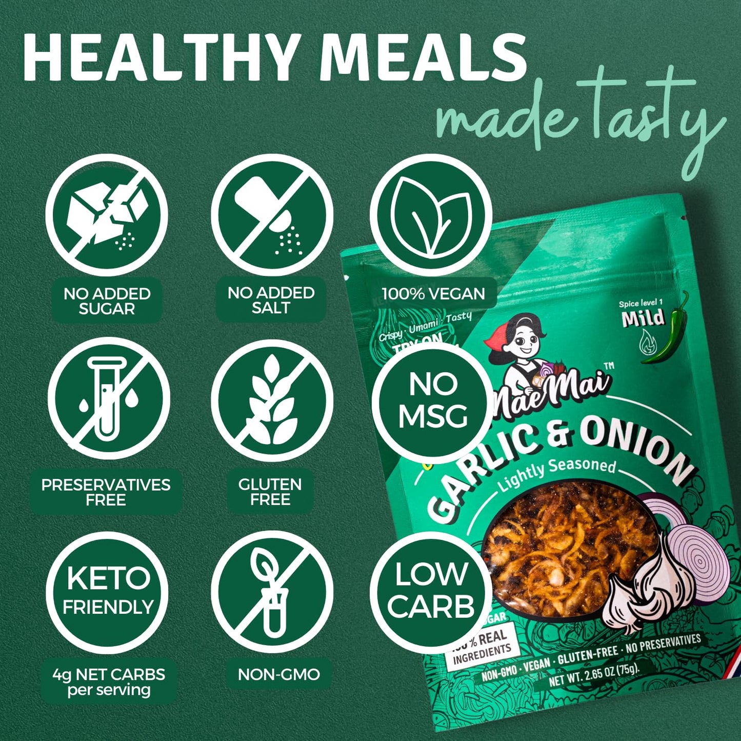 MaeMai Chili Crisp - MILD Spice, Premium Onion & Garlic Flakes, 9.52 oz (3-PACK), Keto, Vegan, Gluten-Free Seasoning