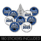 Blue Graduation Party Stickers For Kisses Candy, Chocolate Drops, 2025 Grad Party Favors - 180 Count