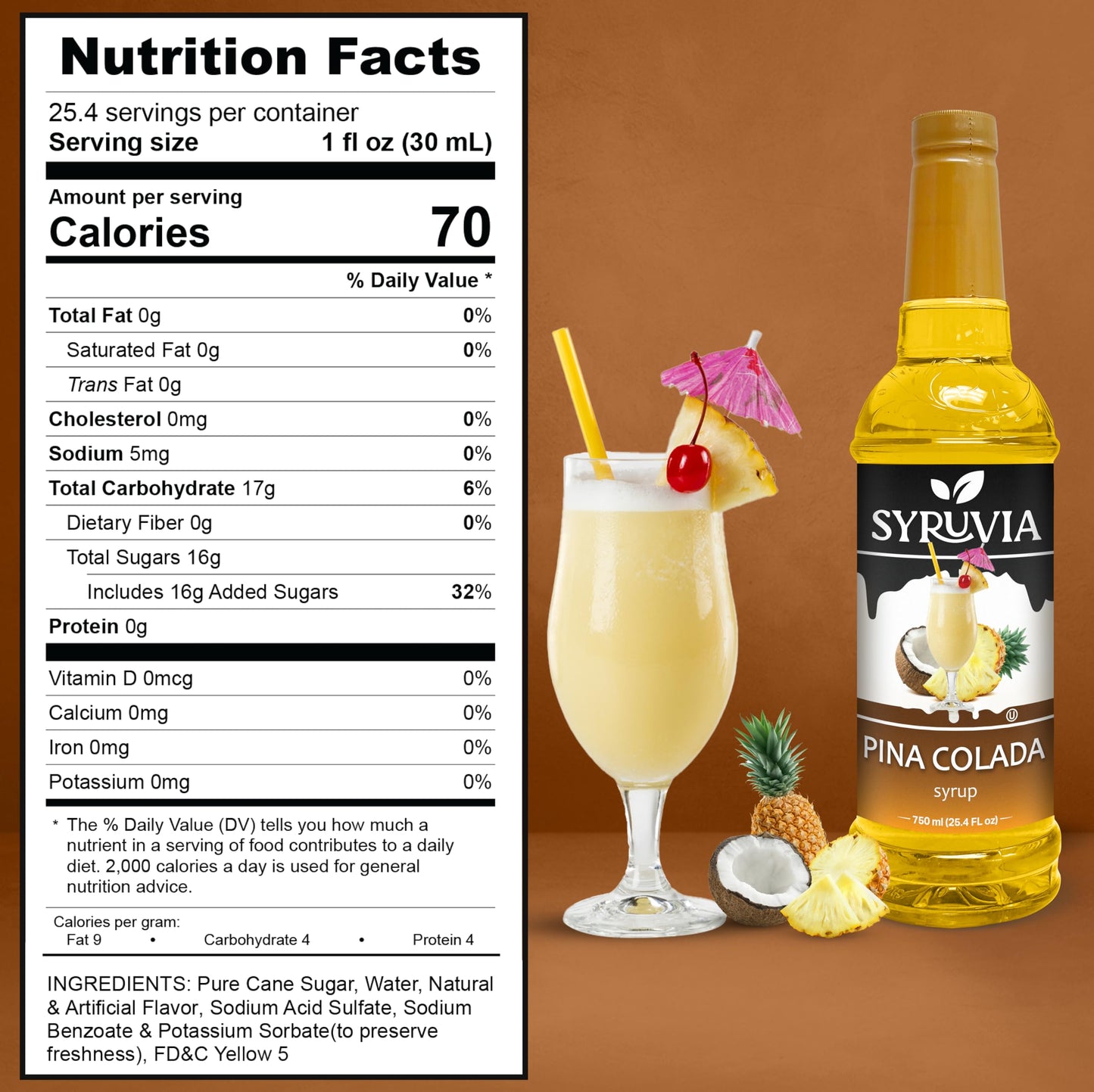 Syruvia Pina Colada Syrup - Premium Flavoring Syrup For Tea, Italian Sodas, Beverages, Desserts, Ice Cream, Cocktails & Mocktail