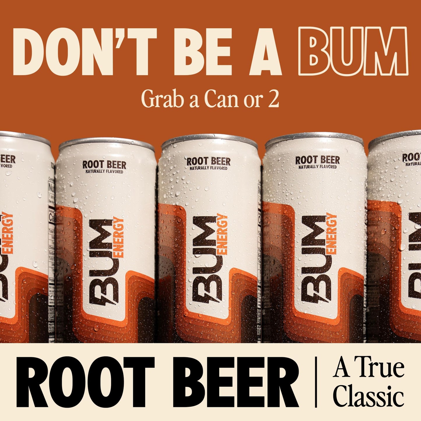 Bum Energy Sugar-Free Energy Drink, Root malt-inspired, Natural Caffeine, 12 oz, Pack of 12, Brown