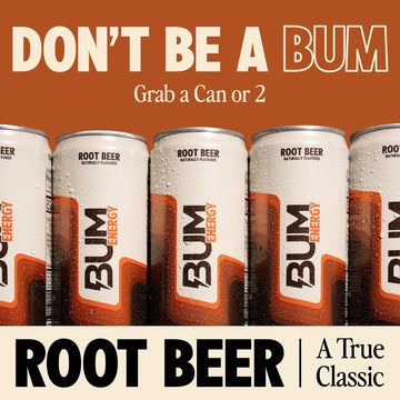 Bum Energy Sugar-Free Energy Drink, Root malt-inspired, Natural Caffeine, 12 oz, Pack of 12, Brown