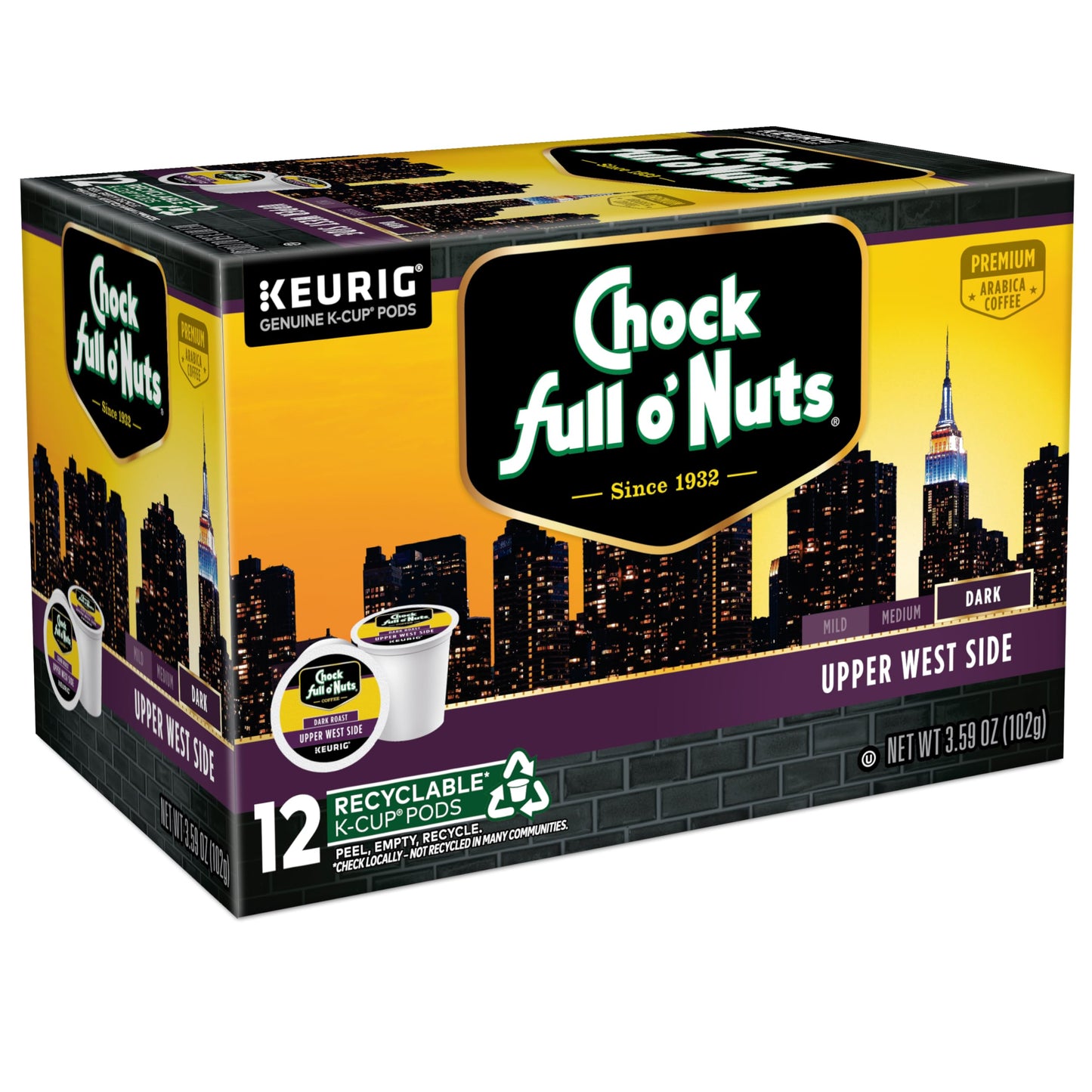 Chock Full oNuts Dark Roast Coffee K-Cup Pods, 12 Count (Pack of 6)