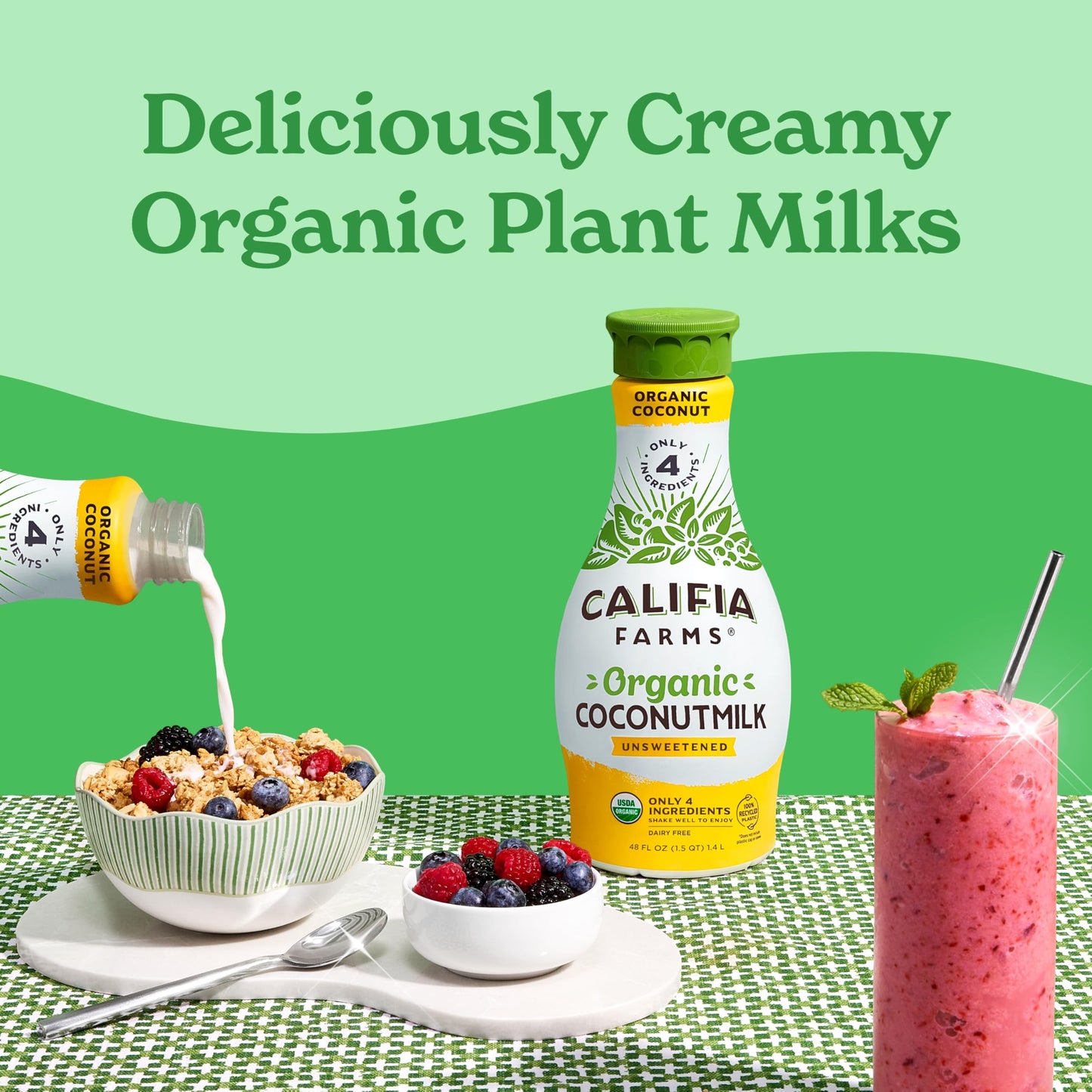 Califia Farms - Organic Unsweetened Coconut Milk, 48 Oz, Dairy Free, Vegan, Plant Based, Non GMO, Low Calorie, USDA Organic