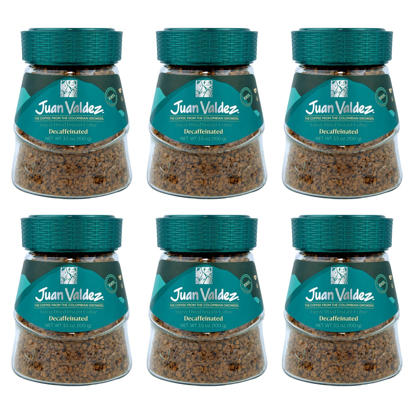 Juan Valdez Decaffeinated Freeze Dried Coffee 3.5 OZ - Premium Colombian Coffee, Pack of 6