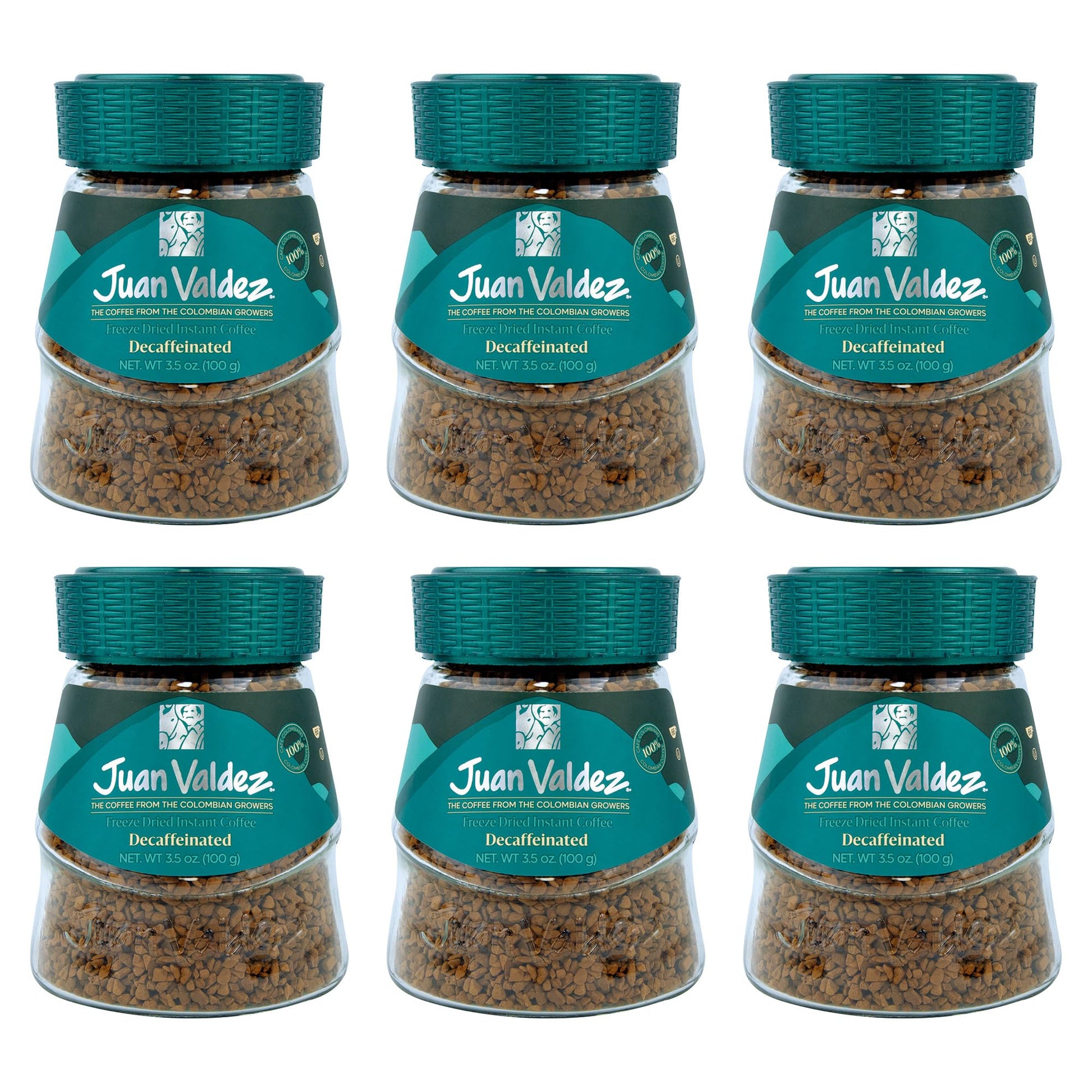 Juan Valdez Decaffeinated Freeze Dried Coffee 3.5 OZ - Premium Colombian Coffee, Pack of 6