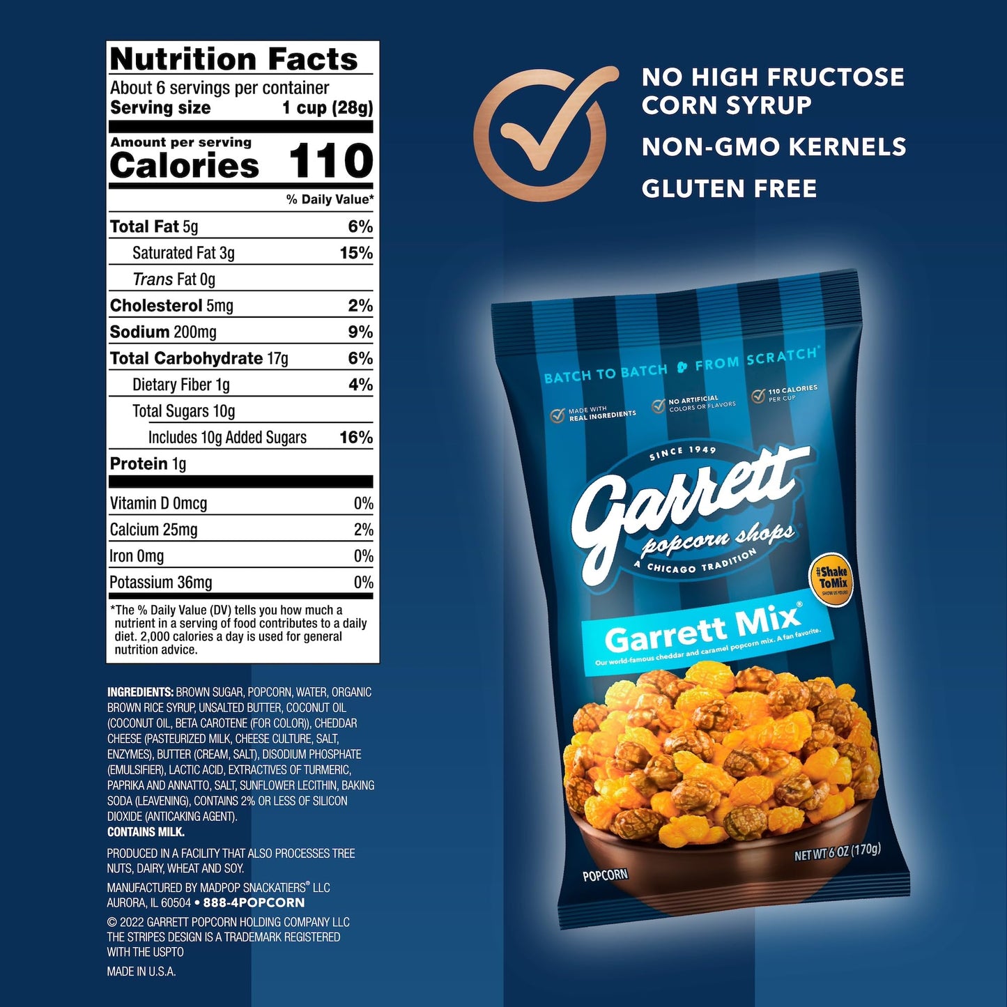 Garrett Popcorn Chicago Classic Cheddar And Caramel Mix, Large Online Retailer Limited Availability 4 Pack, 6.0Oz, Gluten Free, Sweet And Savory Snack, Garrett Mix Gourmet Popcorn