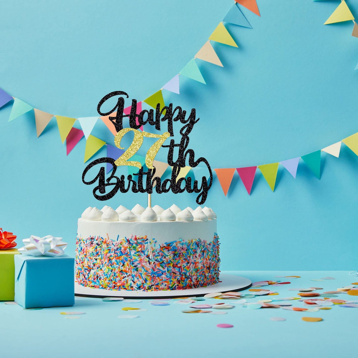 Klionjor 27Th Birthday Cake Topper - Happy Birthday Decoration For 27Th Birthday Party - Gift Plugin