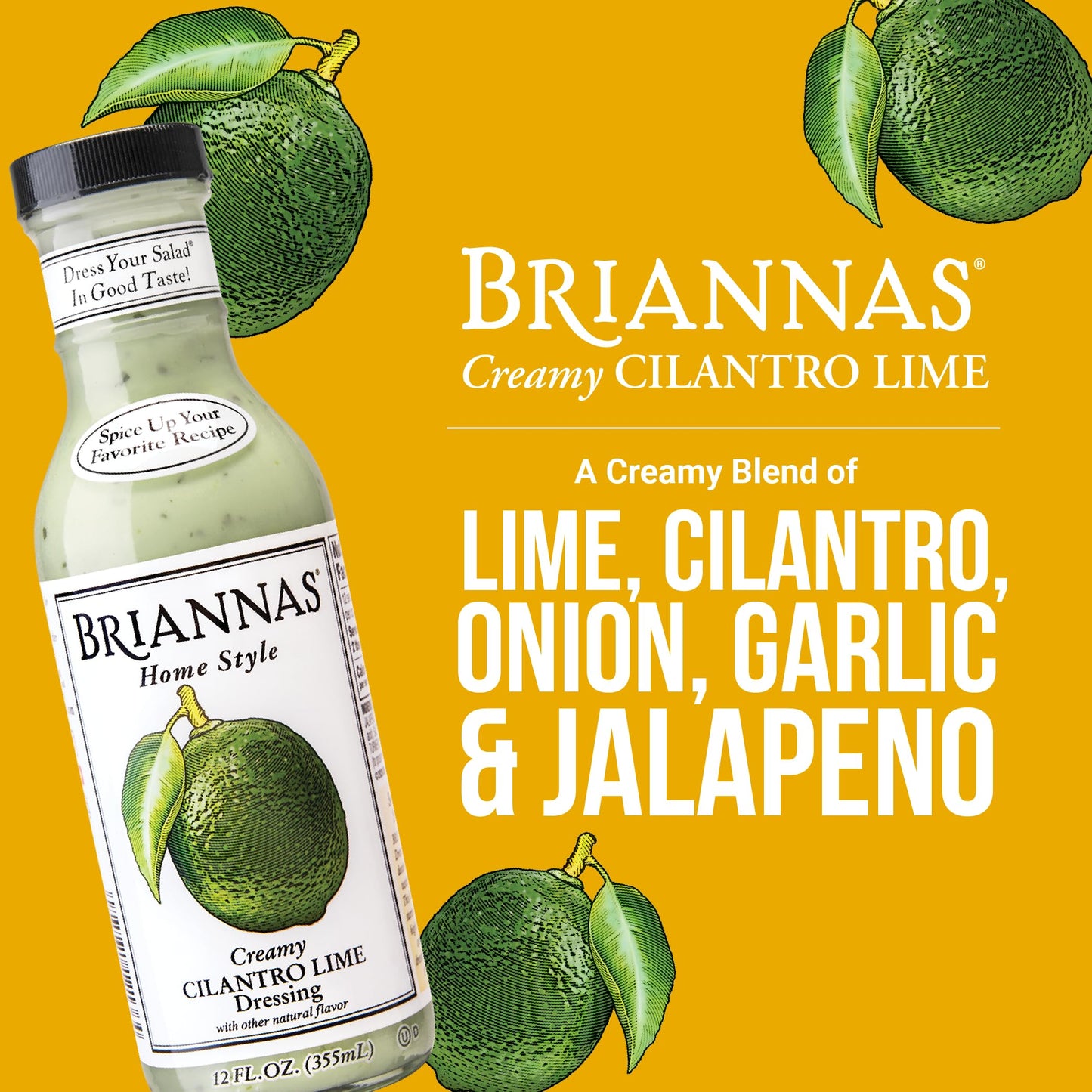 Briannas - Home Style Creamy Cilantro Lime Dressing - Fine Salad Dressing Made With Premium Ingredients - Gluten Free, Kosher, &