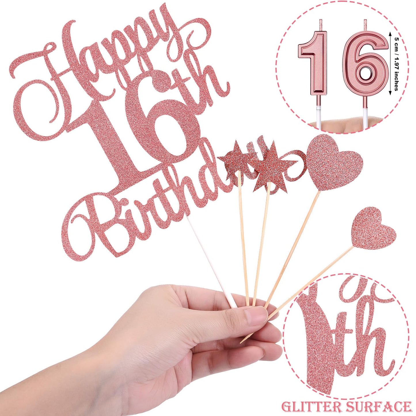 16Th Birthday Cake Decorations Set Include 16Th Birthday Candles Numeral 16 Cake Candles And Happy 16Th Birthday Cake Toppers Wi