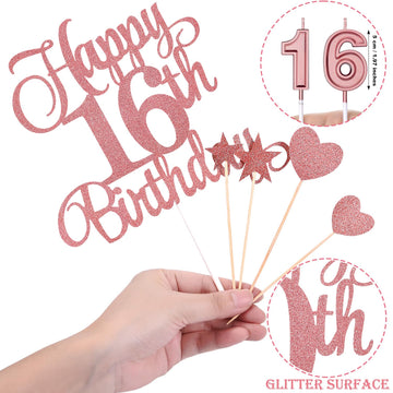 16Th Birthday Cake Decorations Set Include 16Th Birthday Candles Numeral 16 Cake Candles And Happy 16Th Birthday Cake Toppers Wi