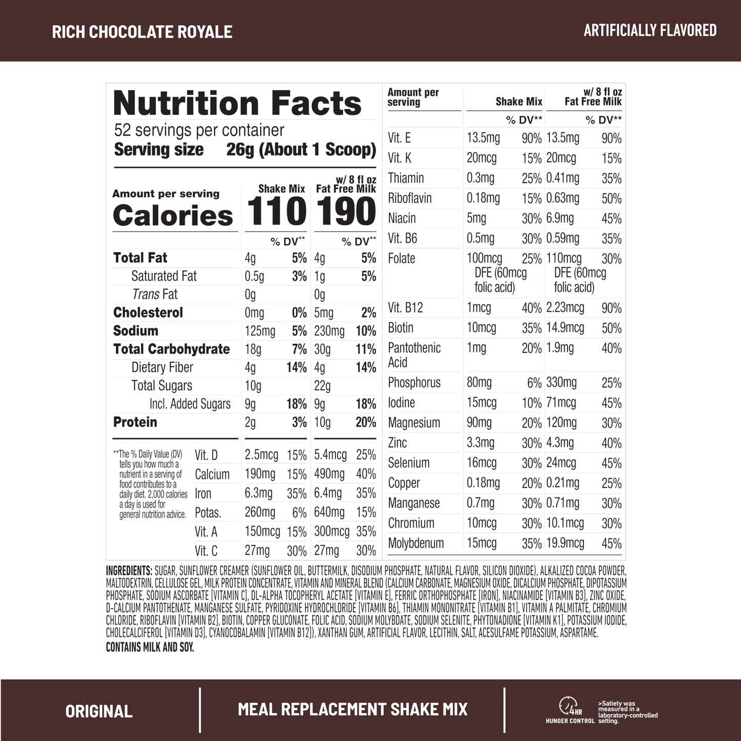 SlimFast Meal Replacement Powder, Original Rich Chocolate Royale, Shake Mix, 10g of Protein, 52 Servings (Packaging May Vary)