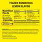 TEAZEN Lemon Kombucha Tea, Sugar Free Hydration Drink Mix, 30 Servings, Live Probiotics & Prebiotics