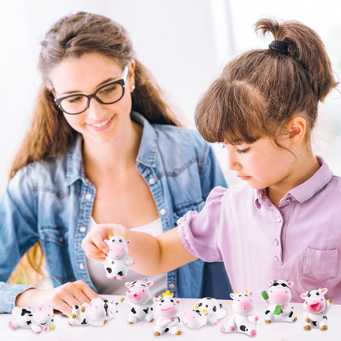 Blulu 28 Pieces Mini Cute Cow Animals Miniature Figurines Toys Cow Cake Toppers Resin Garden Miniature Moss Landscape Diy Terrar