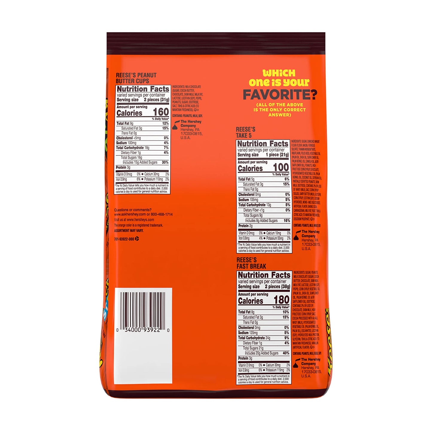 Reese'S Chocolate Peanut Butter Assortment Snack Size, Individually Wrapped Candy Bulk Party Pack, 32.06 Oz
