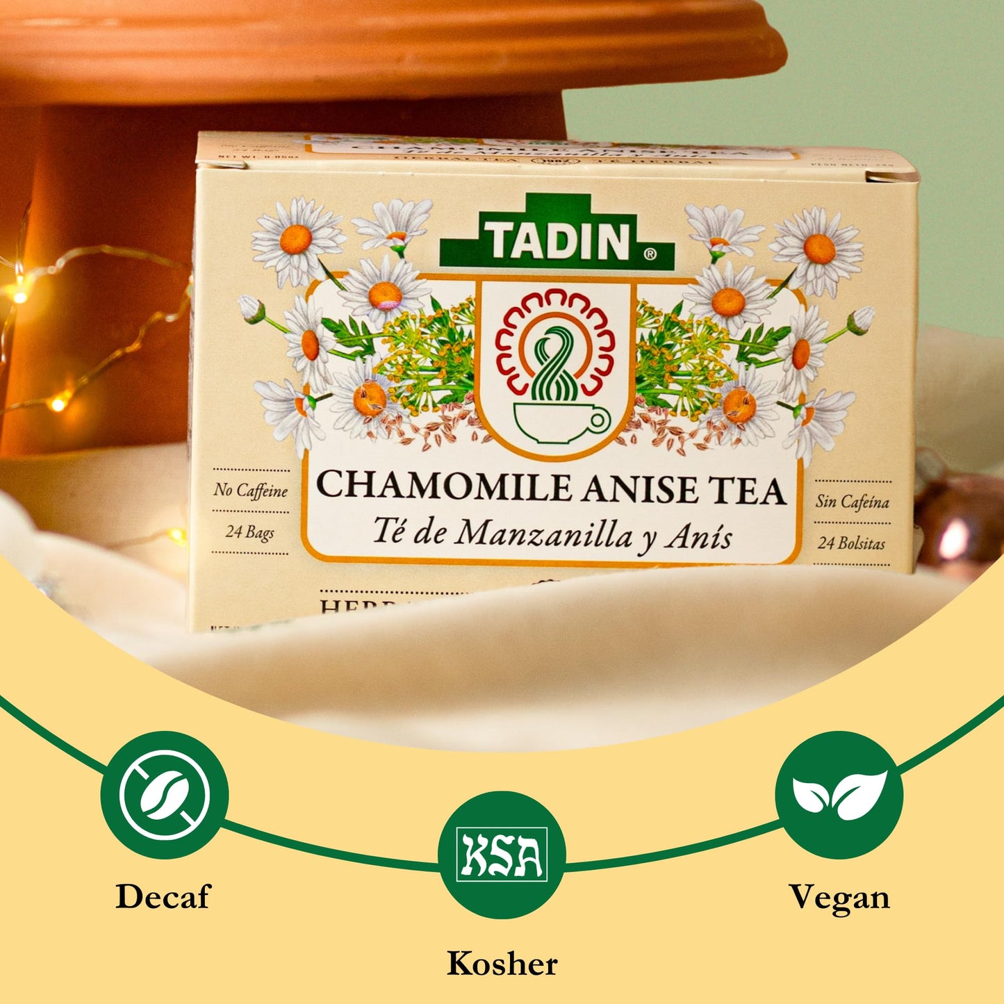 Tadin Chamomile Tea with Anise, Herbal, Caffeine Free, 24 Count (Pack of 6), Individually Wrapped Tea Bags