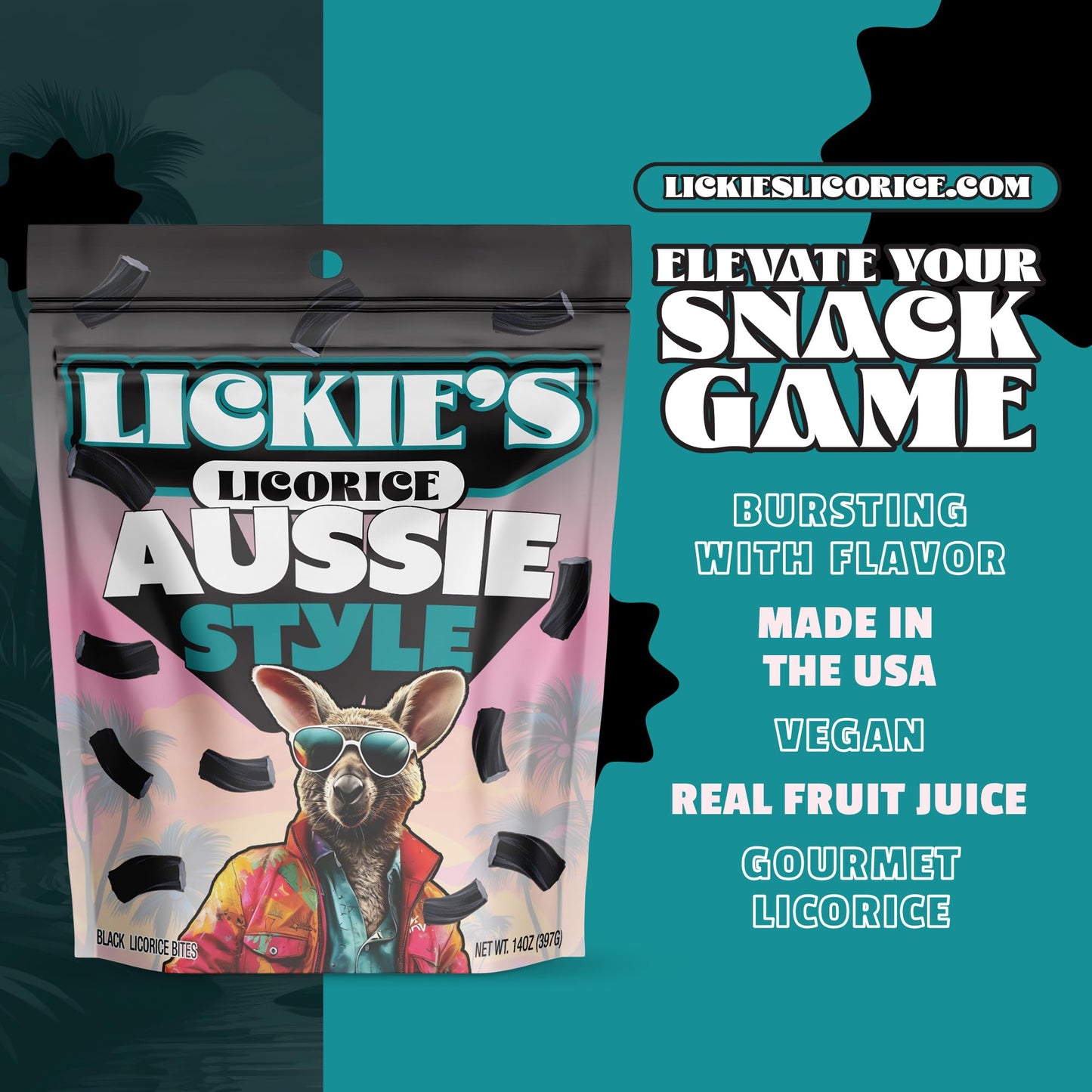 Lickies Licorice Black Licorice | 14 Ounce | Soft & Chewy Australian Licorice Candy Twists | Fancy Licorice Candy | Aussie Style