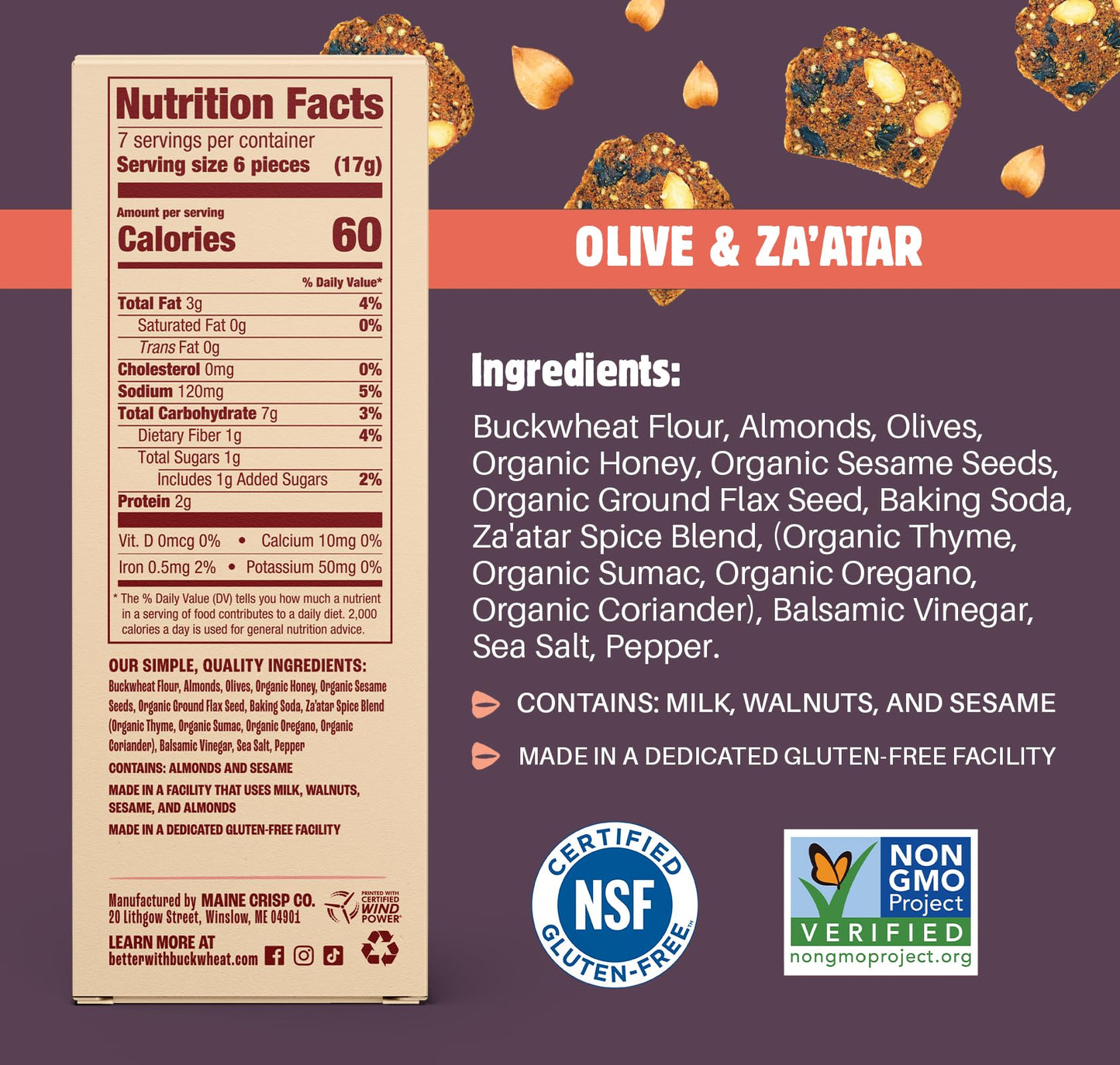 Maine Crisp Olive & Zaatar Snack  ers, Gluten Free, 4 Ounce (Pack of 4)