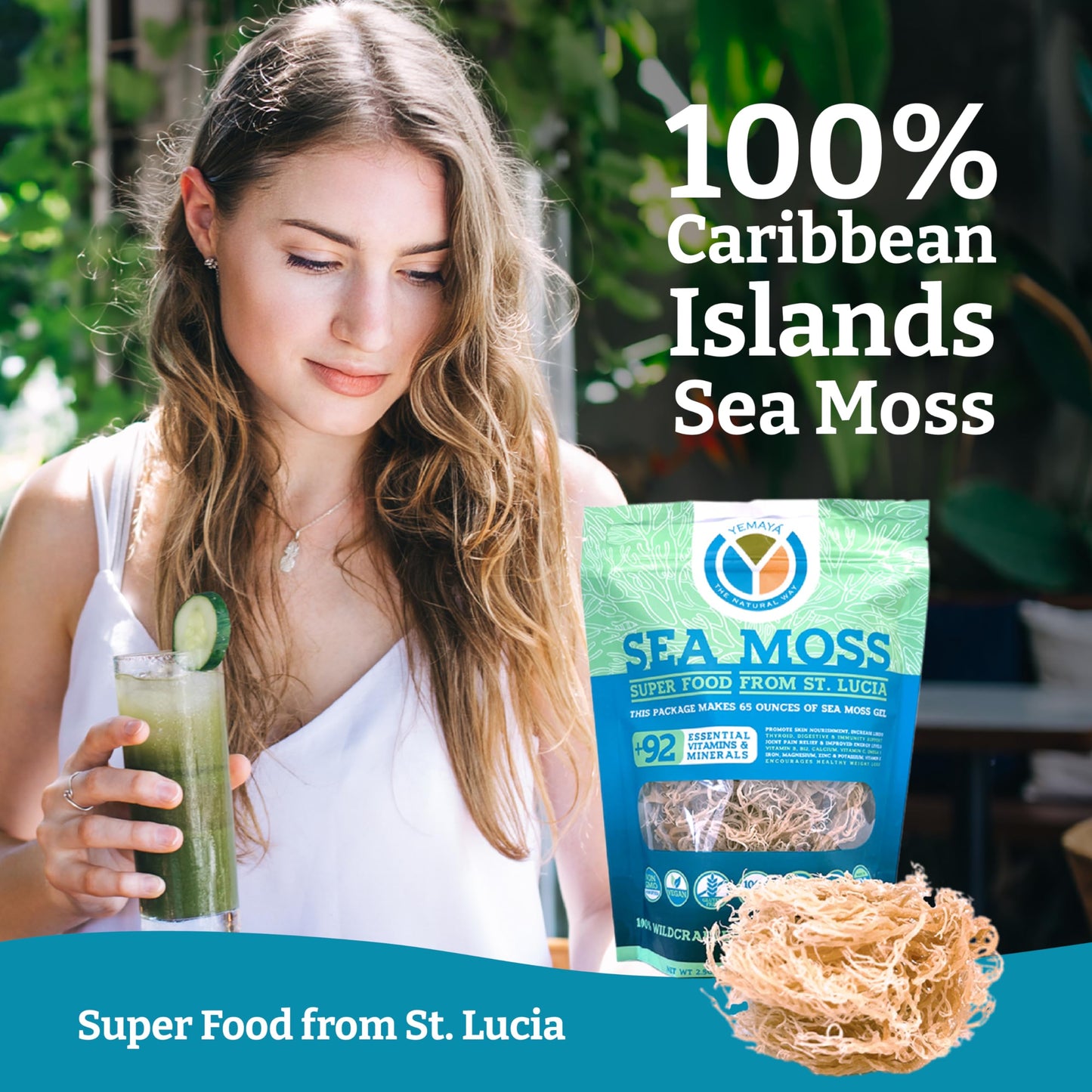 YEMAYA Organic Dried Sea Moss dietary product, Gluten Free, 2.5 oz, Gold