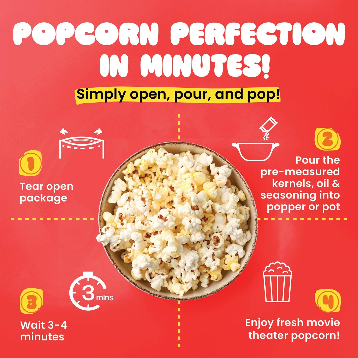 PREMIUM AMERICA Gourmet Popcorn Kit, 24 Pre-Portioned Packs, 8 oz Poppers, Movie Theater Style, Butter Coconut Oil, Kernels & Seasoning