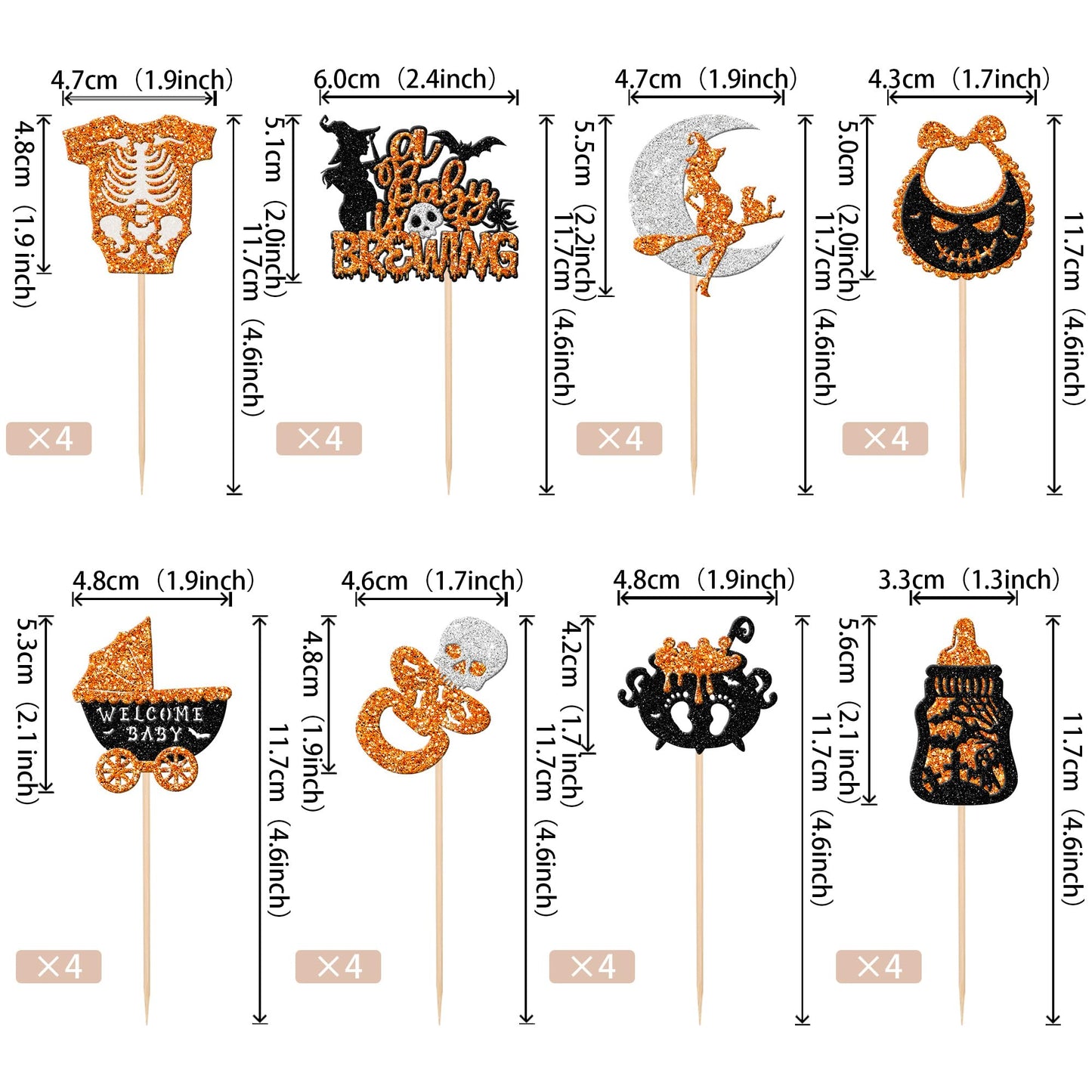 32 Pcs Halloween Baby Shower Cupcake Toppers Glitter Welcome Baby Carriage Bottle A Baby Is Brewing Cupcake Picks For Halloween
