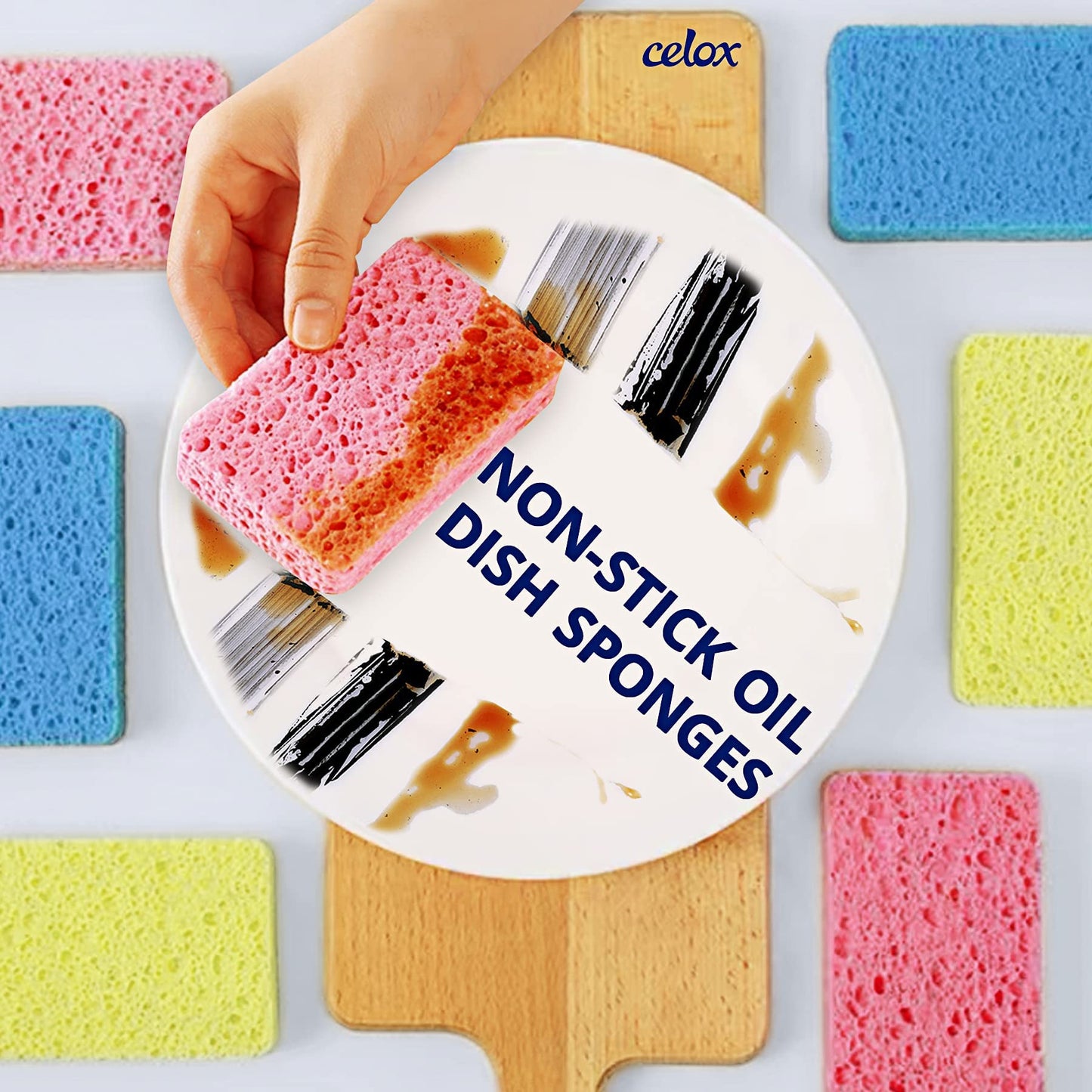 Celox 36 Pack Sponges Kitchen, Durable Natural Sponges For Dishes, Absorbent Cellulose Sponges Bulk For Cleaning Kitchen, Bathro