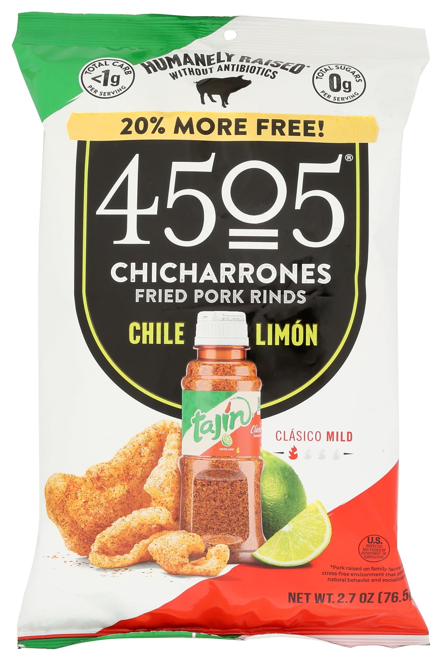 4505 Meats Chicharrones, Chile Limon Flavored Pork Rinds, Low Carb, Gluten-Free, 2.7oz (Pack of 12)