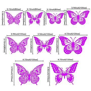 Gyufise Metallic Purple Butterfly Cupcake Toppers Hollow Art 3D Butterfly Cake Toppers Decorations Baby Shower Wedding Anniversa