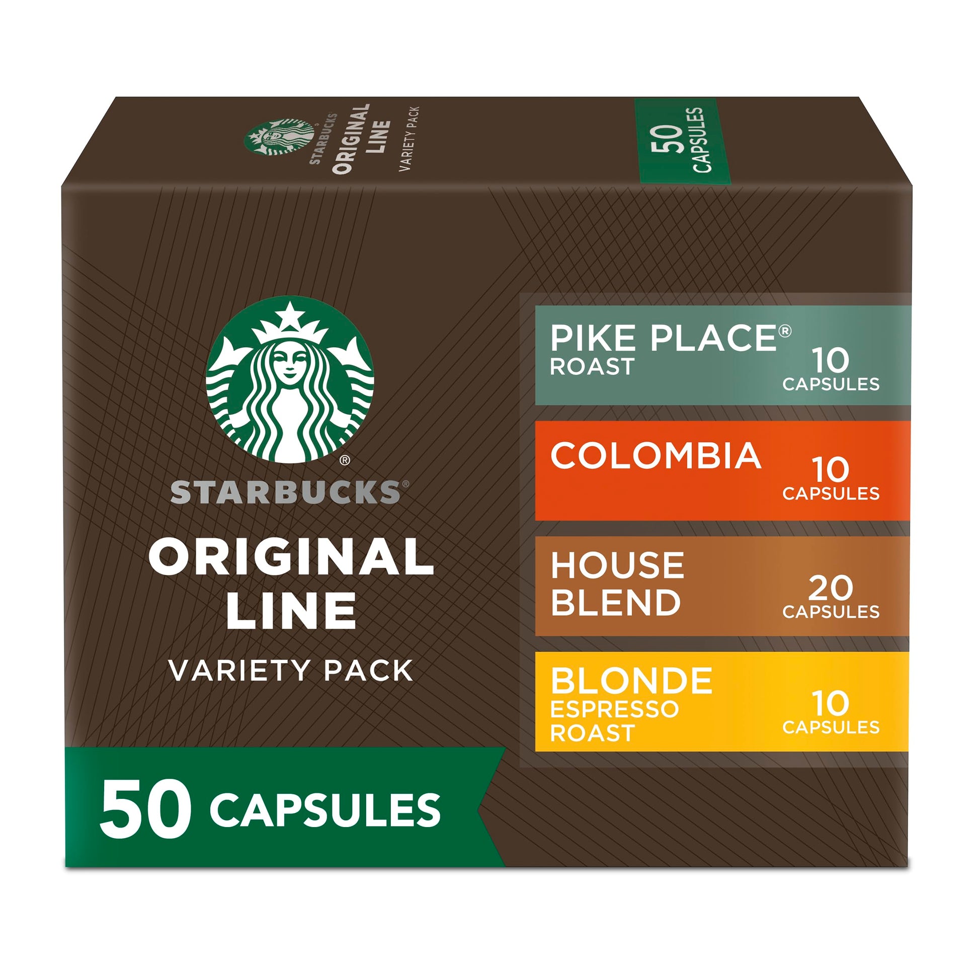 Starbucks By Nespresso Original Line Mild Variety Pack Coffee, 50-Count Espresso Pods, Presentation May Vary