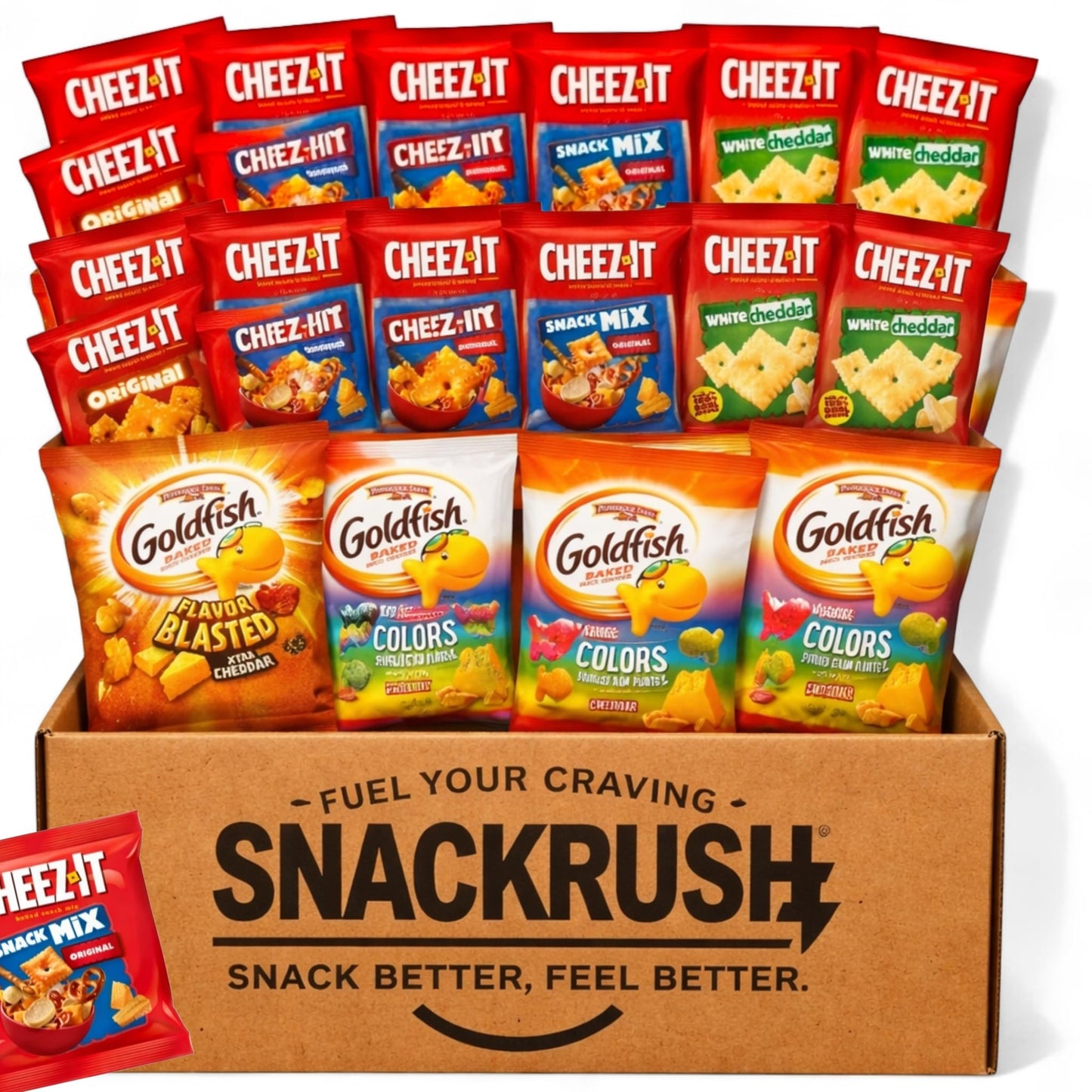 Snack Variety Pack Box 55 Count - Assorted Cheese Crackers & Baked Snack Mix Individual Packs for Kids Lunch, School Snacks, Off