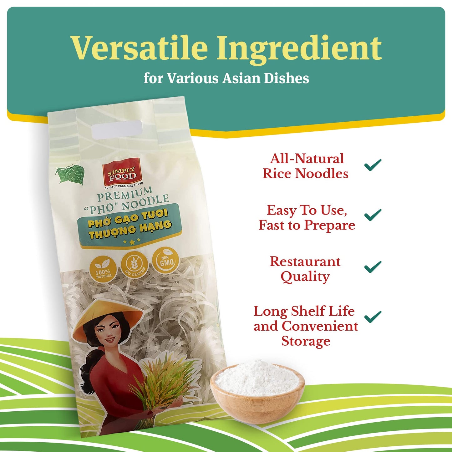 Premium Pho Style Rice Stick Noodles - Individually Portioned- Restaurant Quality, Soft And Chewy Texture, Gluten-Free, And Non-