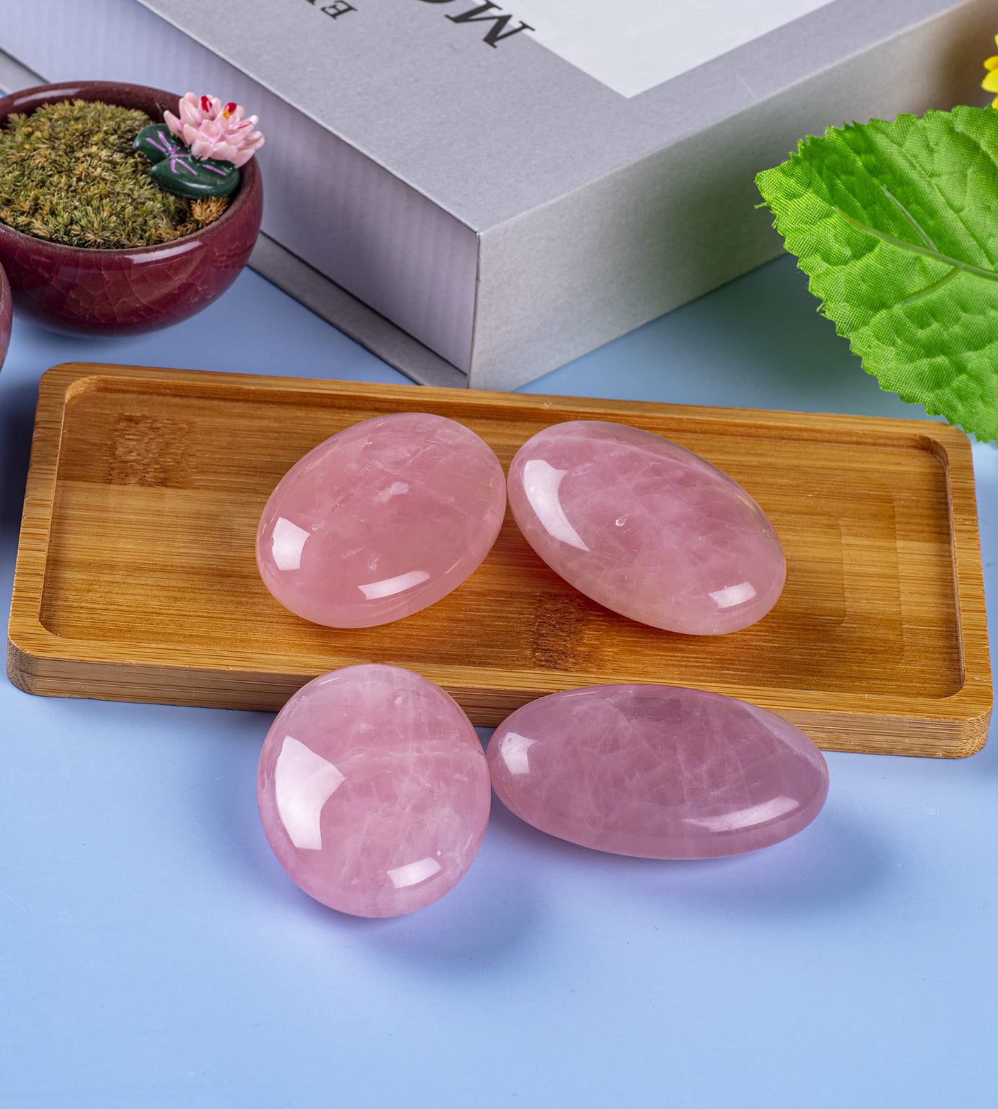 Ufeel Rose Quartz Palm Stone Crystal - Natural Chakra Reiki Polished Healing Love Oval Pocket Worry Stone Crystals For Anxiety S