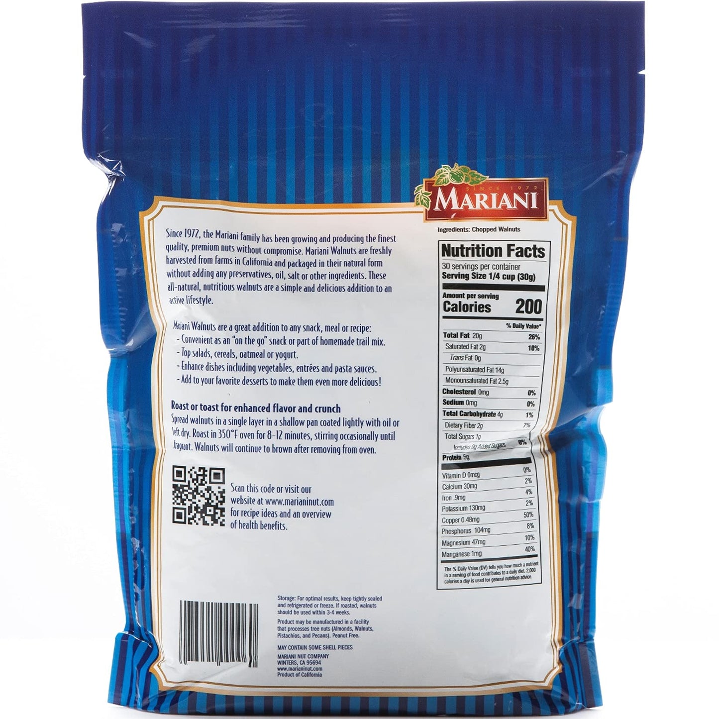 Mariani Nut Chopped Premium California Walnuts - Gluten Free, Kosher Certified - 2 Pound Stand Up Bag