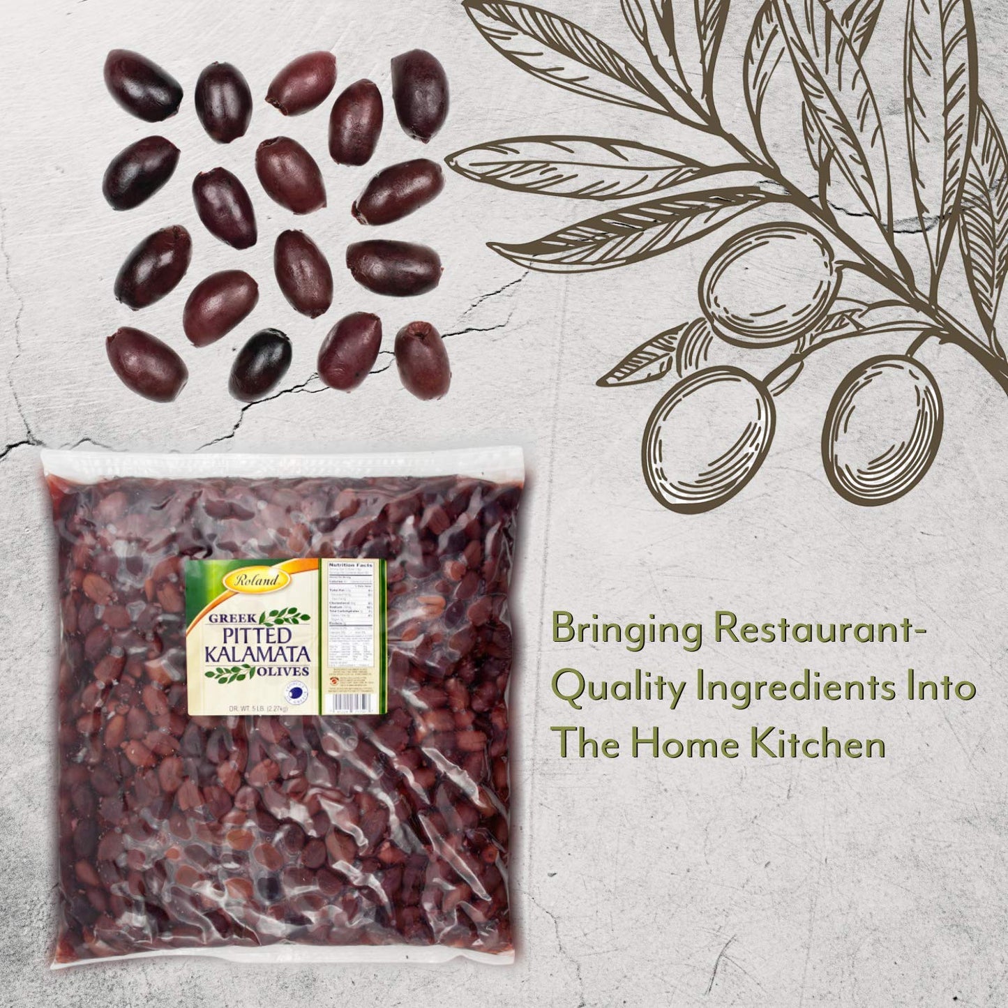 Roland Foods Whole Pitted Kalamata Olives From Greece, Specialty Imported Food, 5 Pound, Pack Of 1