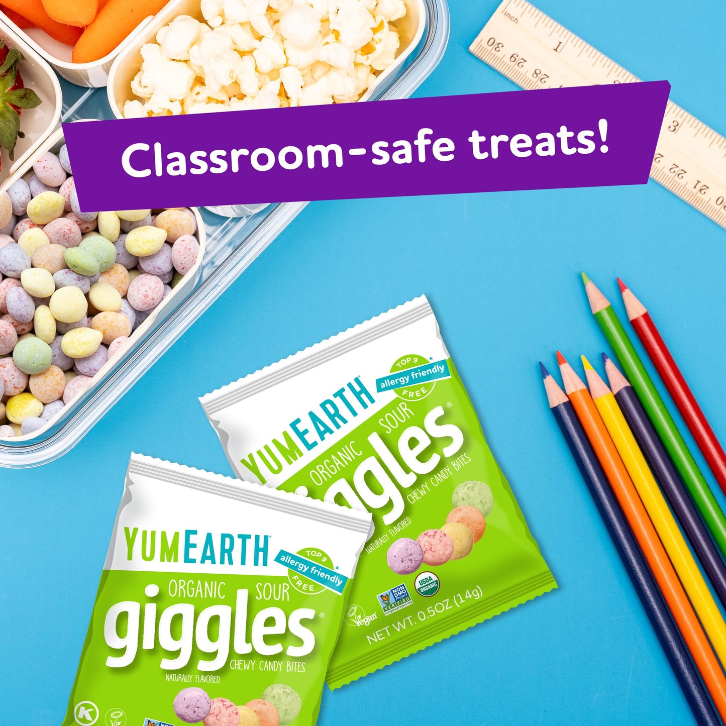 YumEarth Organic Sour Giggles Chewy Candy - Allergy Friendly, No Artificial Dyes, Non GMO, Gluten Free, Sour Fruit Flavored, Veg