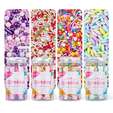 Sprinkles For Cake Decorating, Food Grade, Sprinkles Fancy Set 4 Colors 50G/Bottle, Sujoygar, Valentines Sprinkles For Cookie De