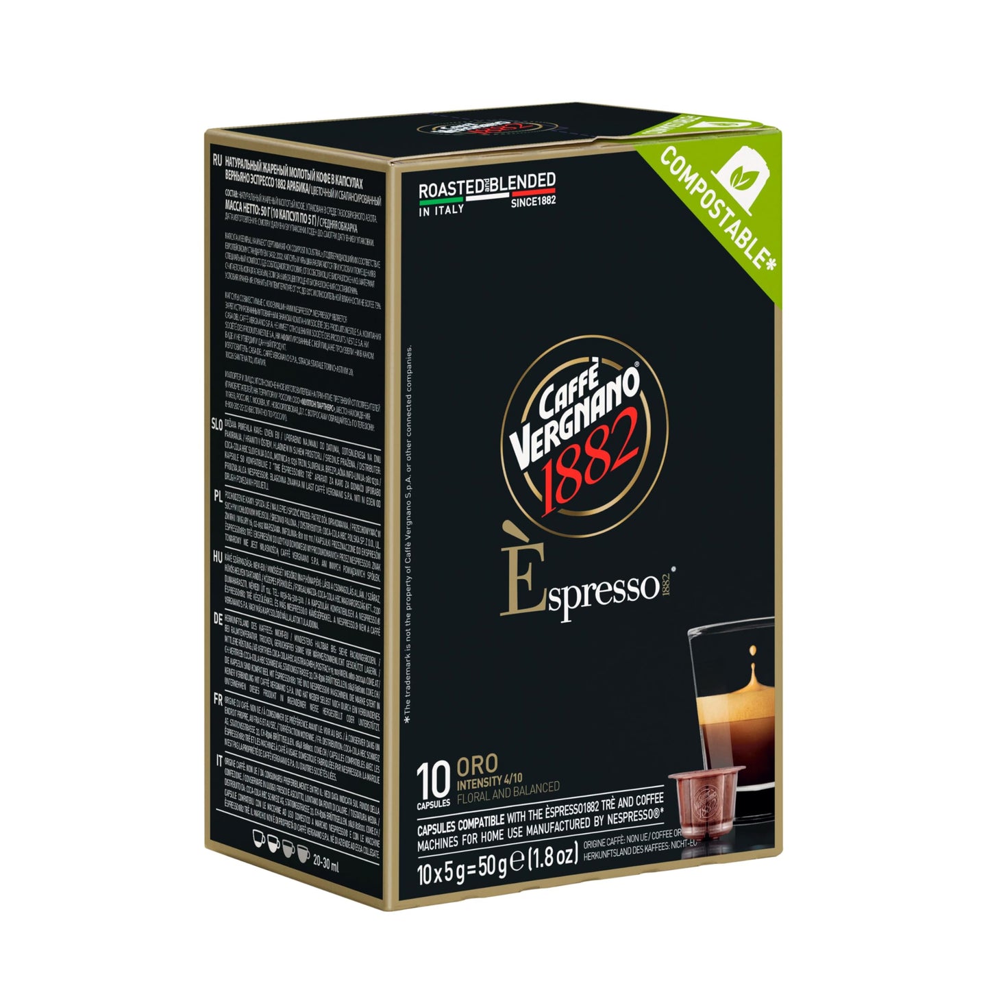 Caffe Vergnano 1882 120 Count Oro Oriflavor Blendal Line Machine Compatible  Compostable Expresso Units  Arabica Medium Roast Coffee Pods With Notes Of Vanilla And Milk Chocolate  Intensity 4/10