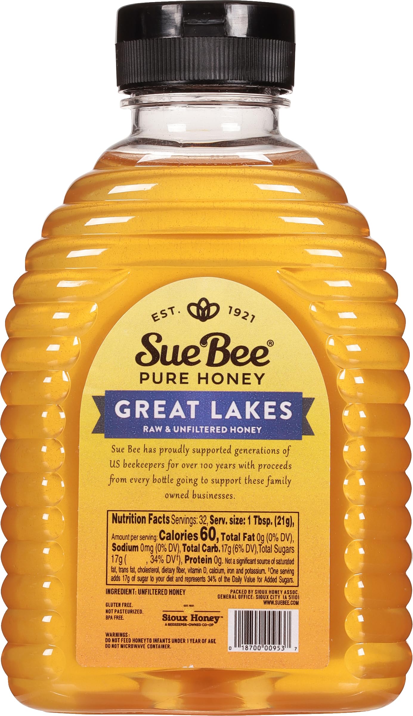 Sue Bee Honey Regional Great Lakes Usa Honey, Strained, Unfiltered Beekeeper-Owned Co-Op Honey, 24-Ounce
