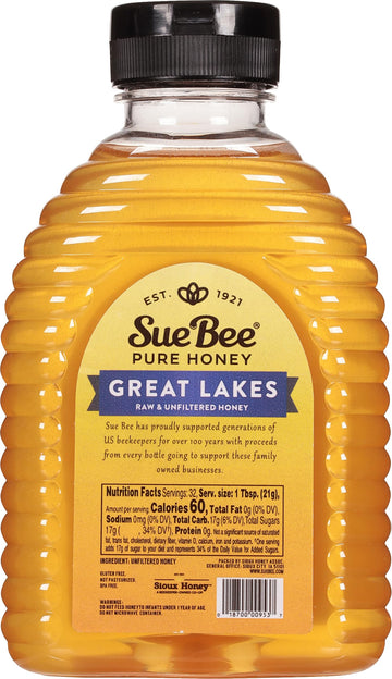 Sue Bee Honey Regional Great Lakes Usa Honey, Strained, Unfiltered Beekeeper-Owned Co-Op Honey, 24-Ounce