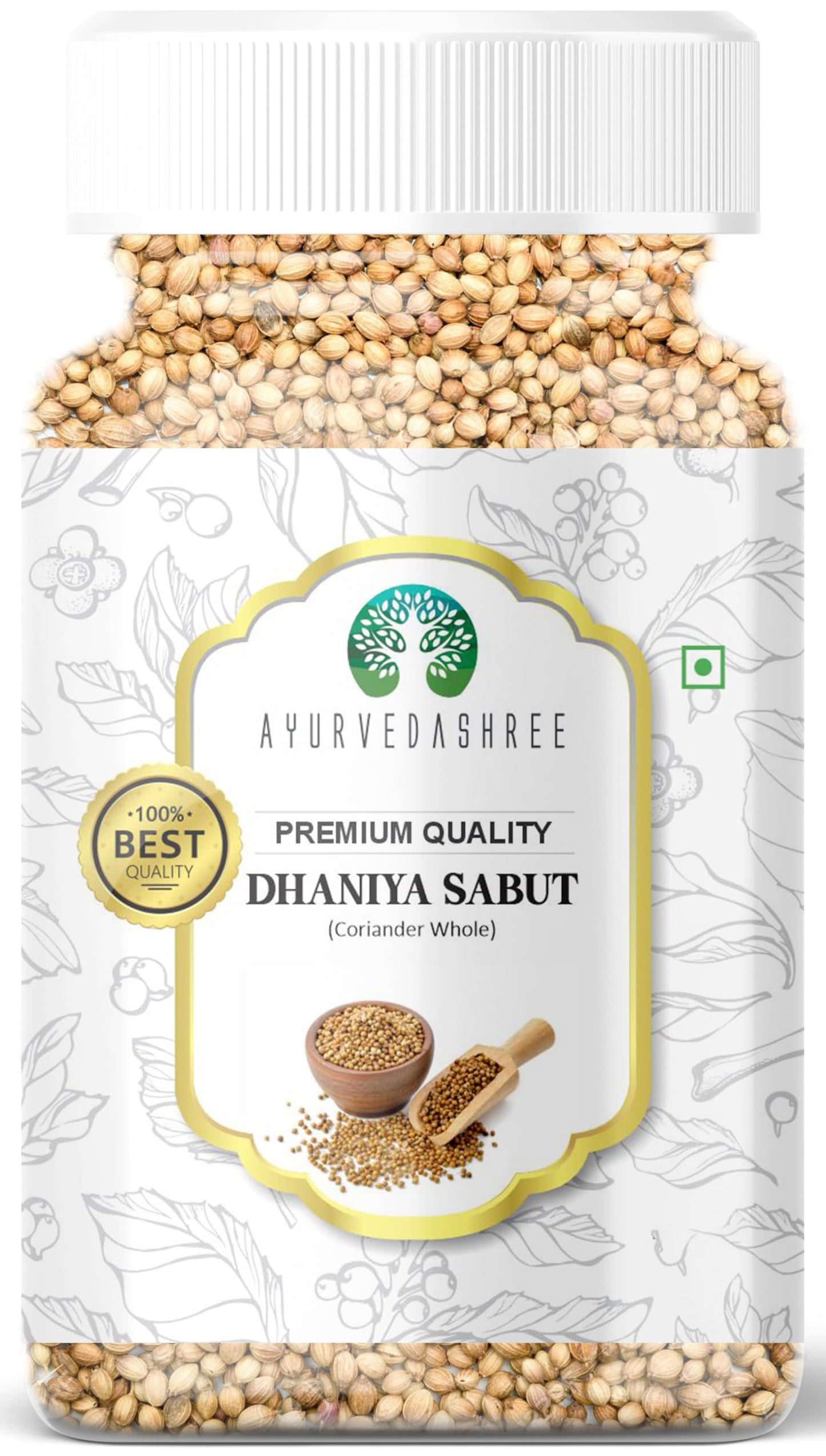 AYURVEDASHREE Coriander Whole (Indian Dhania) Spice 80gm PET Jar | All Natural | Salt-Free | Vegan | No Colors | | NON-GMO | Dha