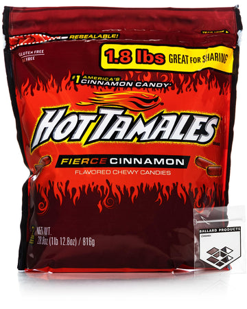 Hot Tamales Cinnamon Chewy Candy Pack Of 1 Big Bag - 1.8Lb Each - Bulk Candy Bundle Of Spicy Cinnamon Candy - Bundle With Ballar