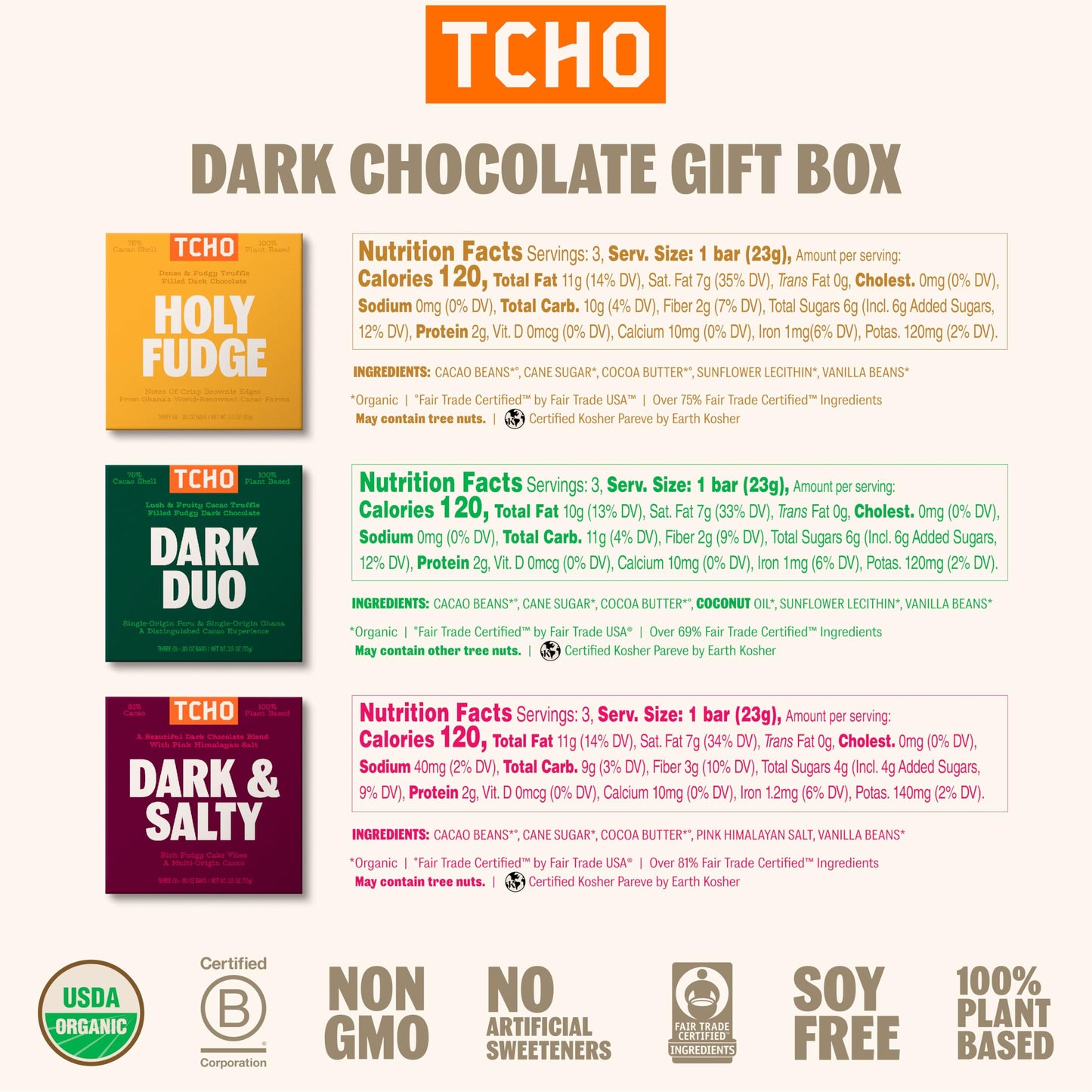 Tcho Dark Chocolate Gift Box - Organic Dark Chocolate Bars - Vegan, Paleo-Friendly, Gluten-Free, Soy-Free, Handcrafted Pure Caca